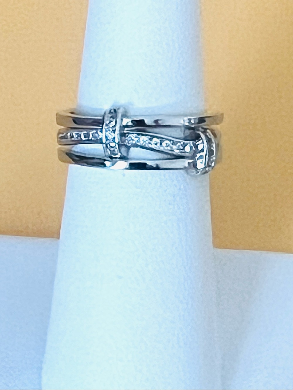 Sterling Silver Pavé Buckle Stackable Ring - Size 6